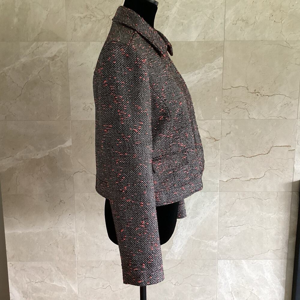 J.Crew Tweed Cropped Moto Jacket, Size 8, Black, White Neon Red, Fall Preppy - Picture 9 of 13